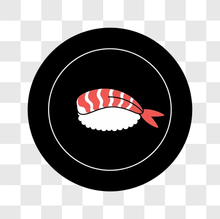 stylized shrimp nigiri sushi in white circle