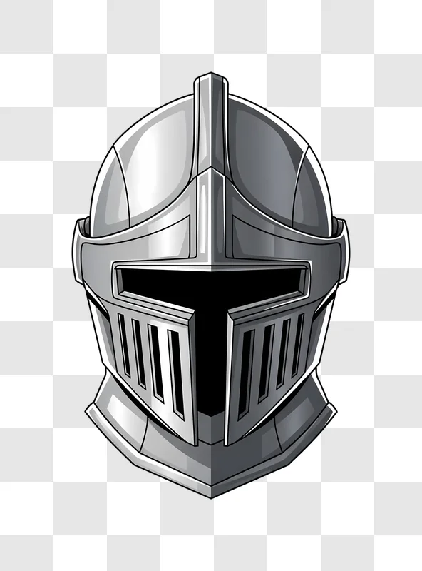stylized silver knight helmet on dark grey