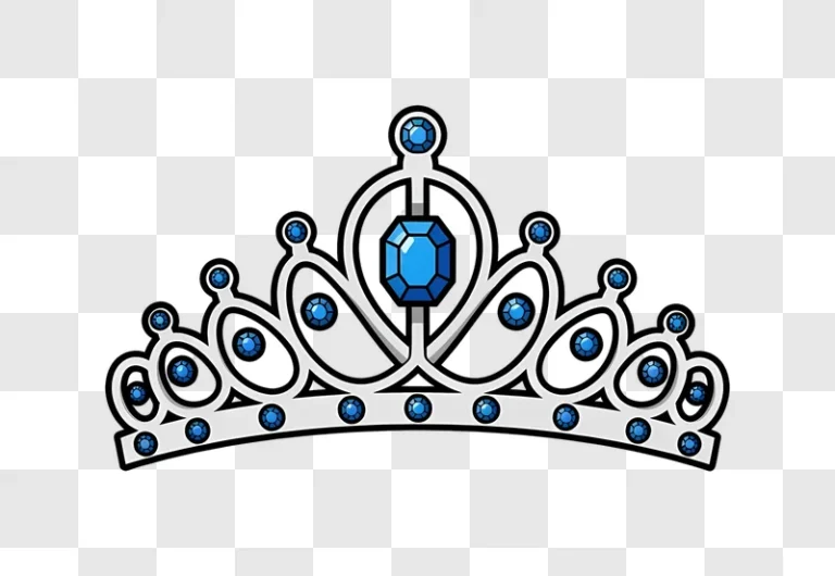 stylized silver tiara with many blue gems