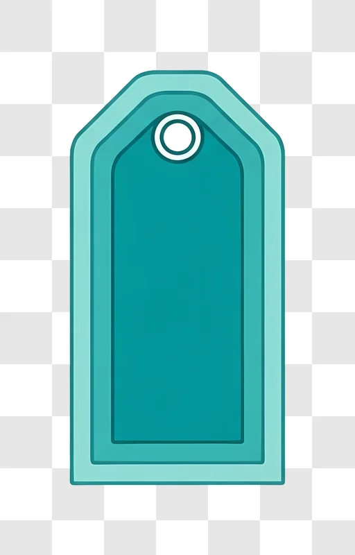 teal geometric tag with white detail