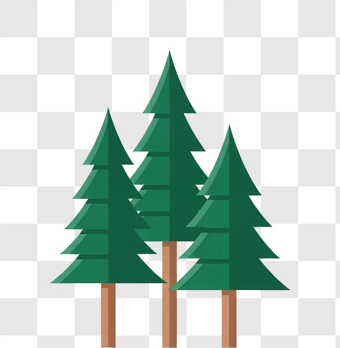 three cartoon pine trees with orange sky