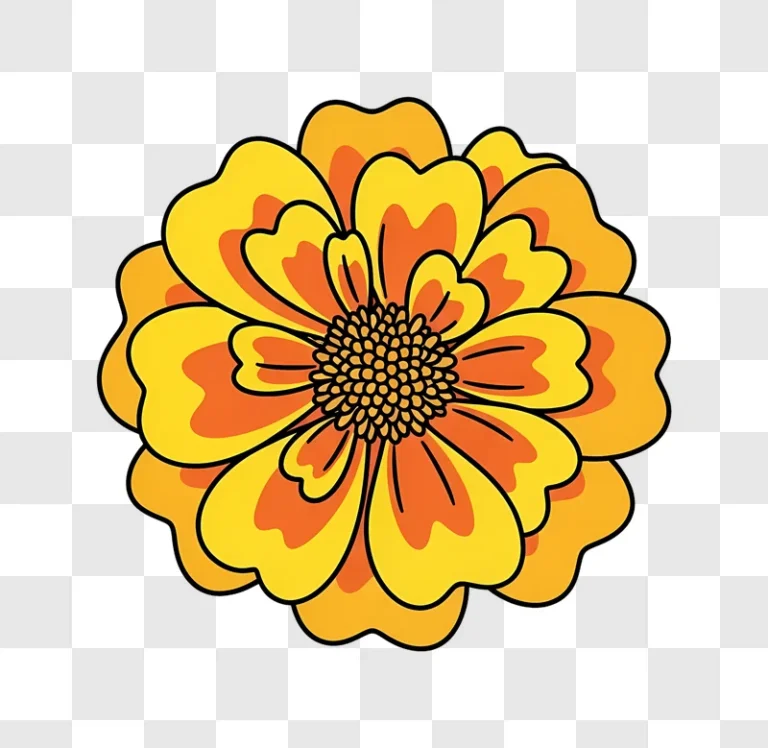 vibrant stylized yellow orange flower illustration