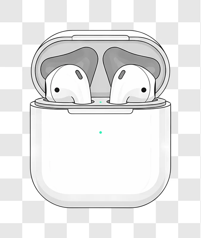 white airpods in open charging case illustration