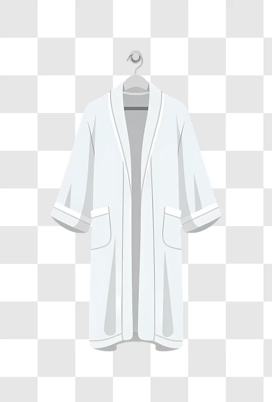 white bathrobe hanging on hanger illustration