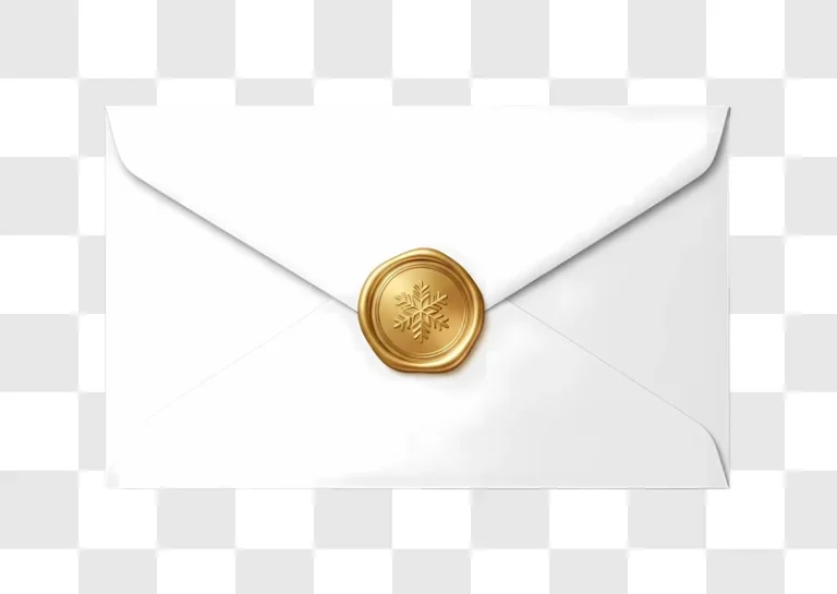 white envelope with golden snowflake wax seal