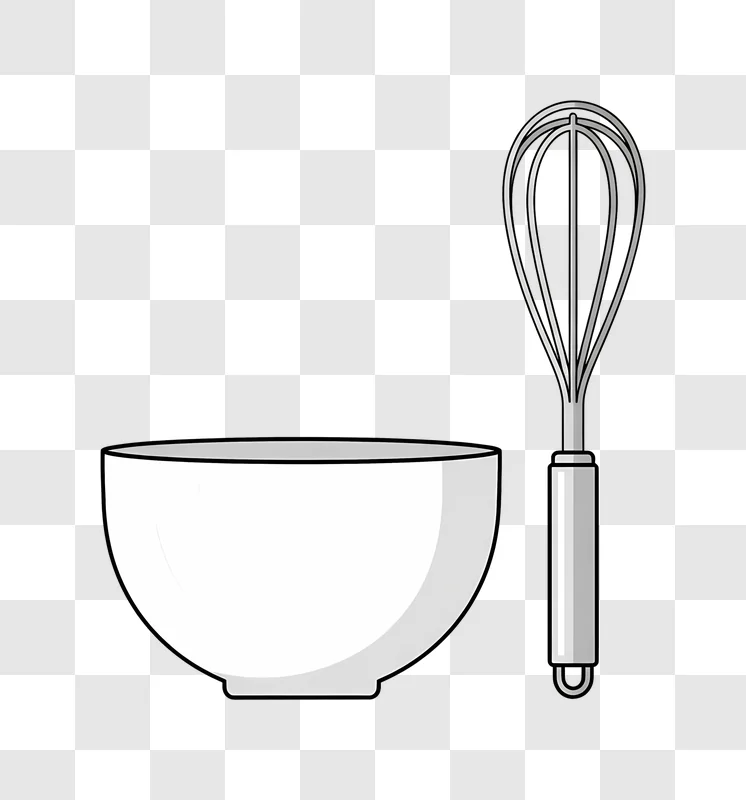 white mixing bowl and whisk illustration