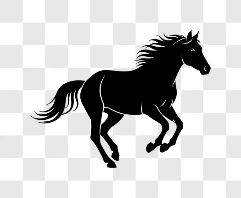 white outline running horse on black