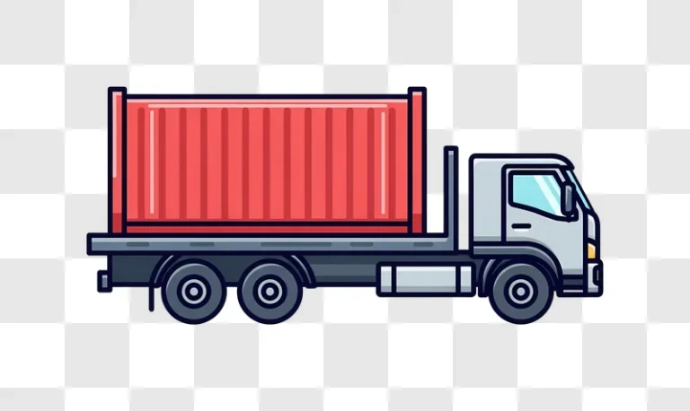 white and red container truck illustration transparent background