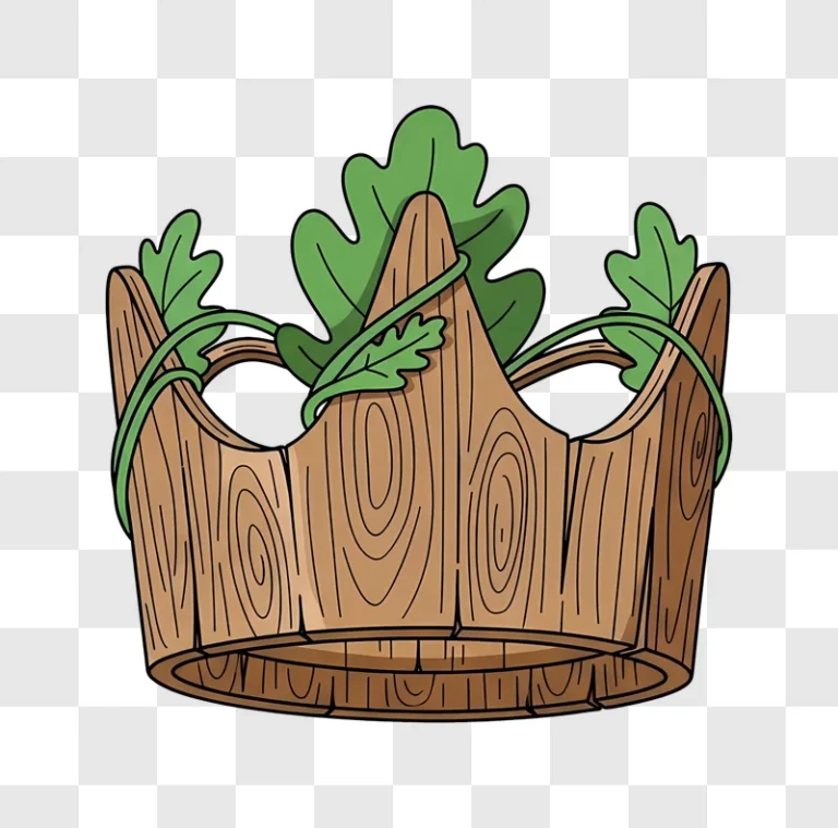 wooden crown with green oak leaves
