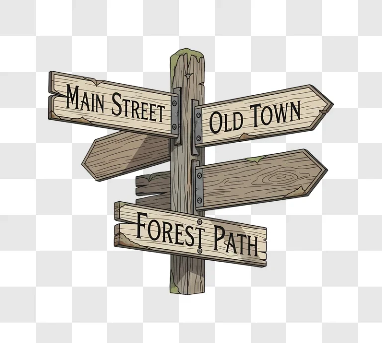 wooden signpost main street old town forest path