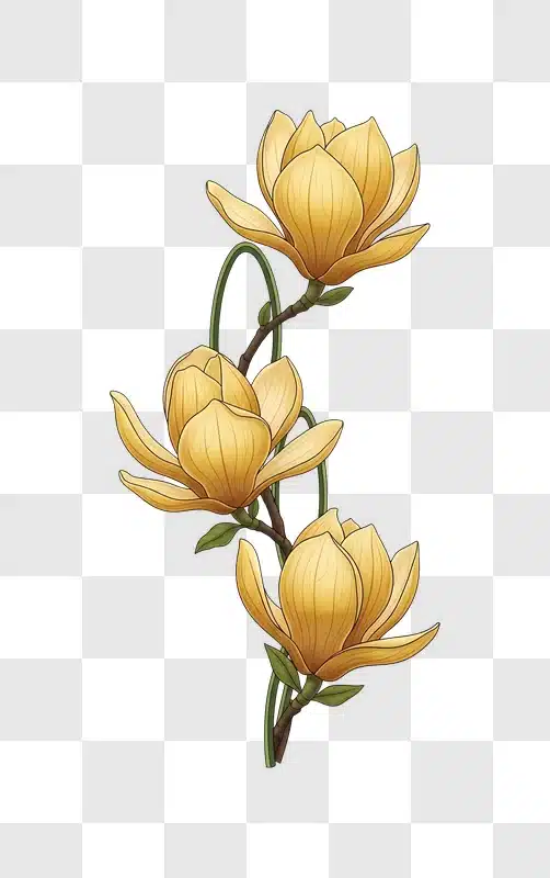 yellow magnolia flowers on stem