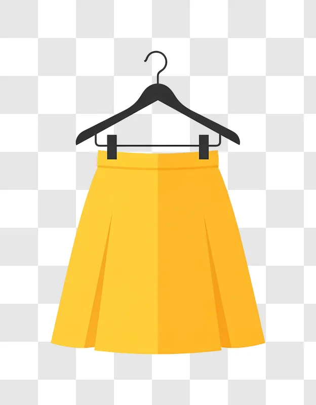 yellow pleated skirt hanging on hanger