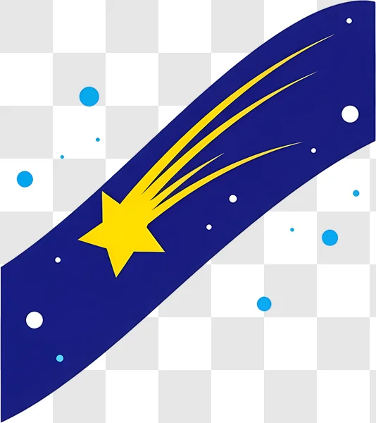 yellow shooting star streaking across blue background