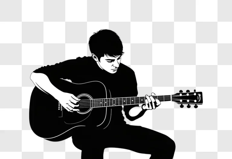 young man playing acoustic guitar black and white illustrati
