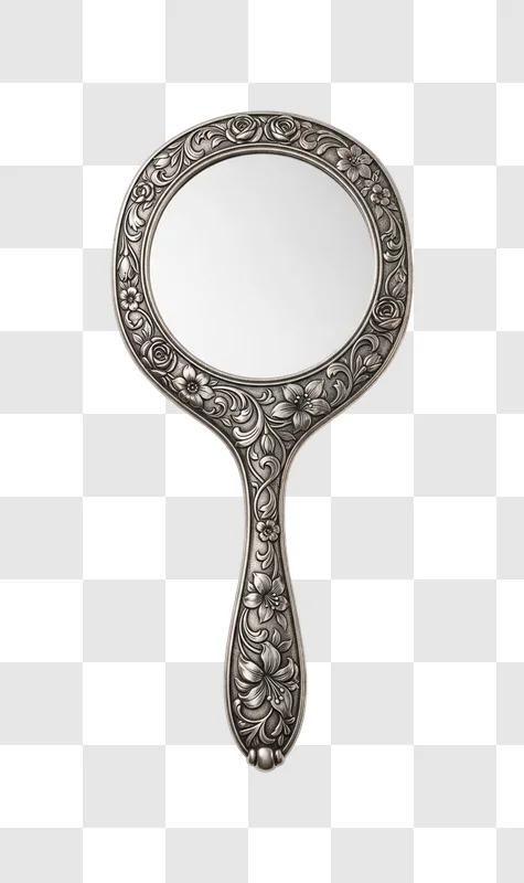 antique silver handheld ornate mirror
