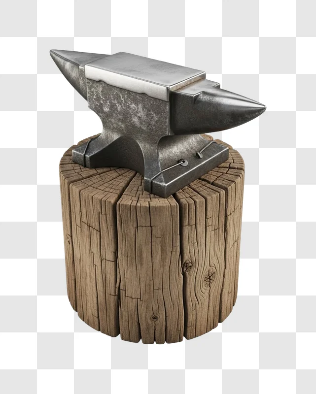 anvil on wooden block base