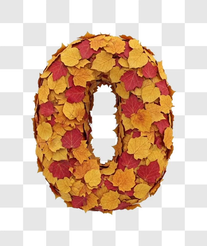 autumn leaves forming zero number shape
