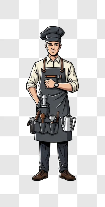 bartender wearing apron and hat