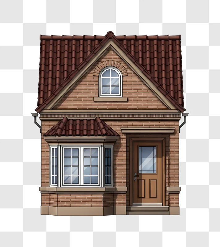 brick house with bay window and door