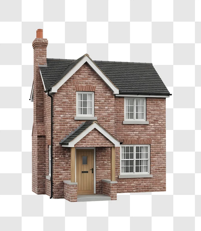 brick house with wooden door and windows