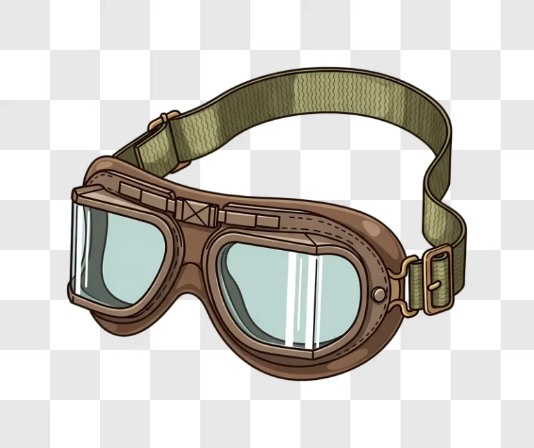 brown aviator goggles with green strap