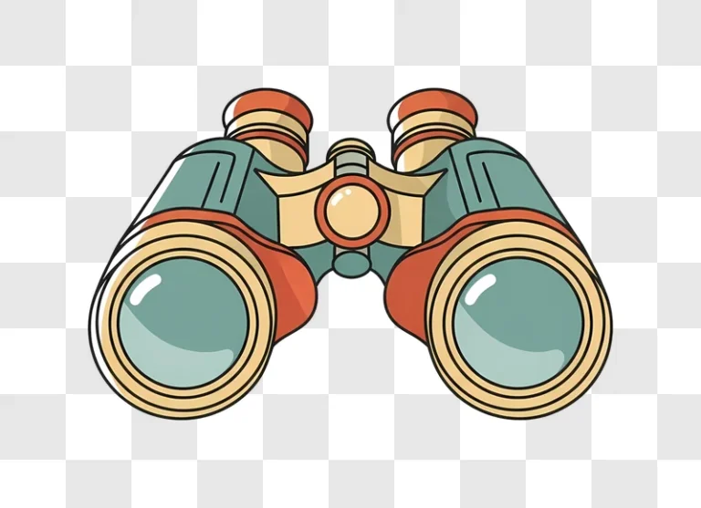 cartoon binoculars with teal lenses and orange accents