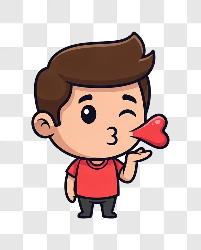 cartoon boy blowing a heart kiss
