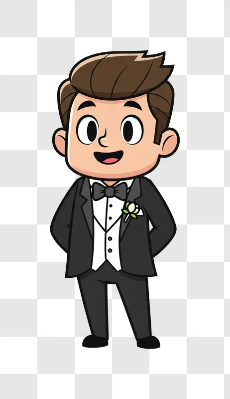 cartoon boy in tuxedo smiling