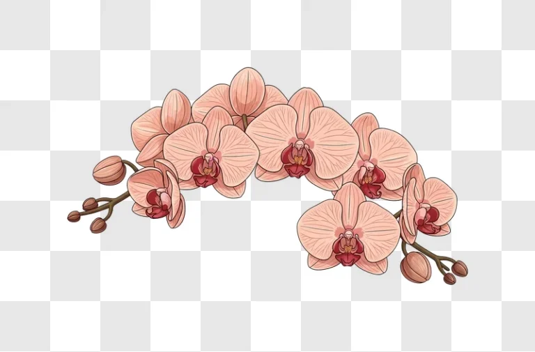 cartoon style peach orchid branch with buds