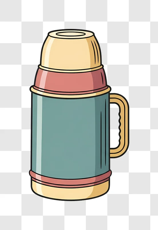 cartoon thermos with pink band and handle