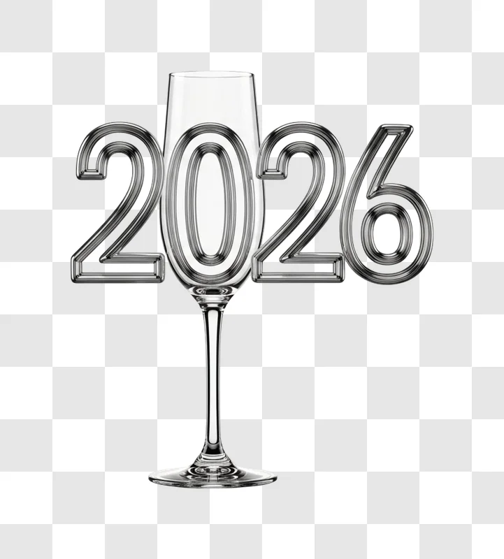 champagne wine glass with 2026 numbers
