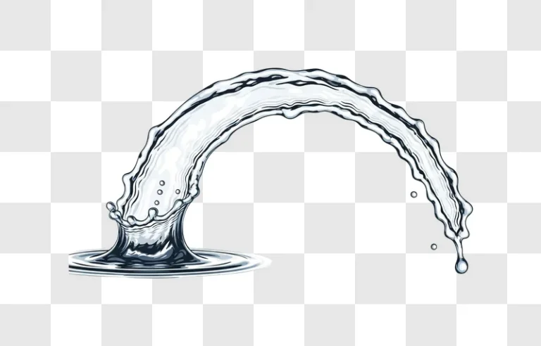 clear water arching splash with droplets ripples