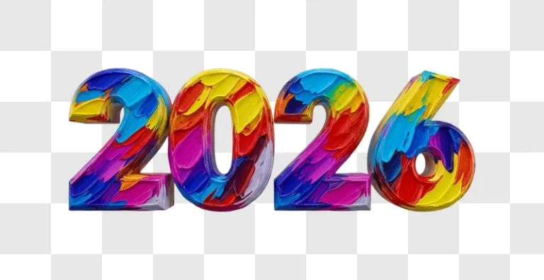 colorful 3d number 2026 text