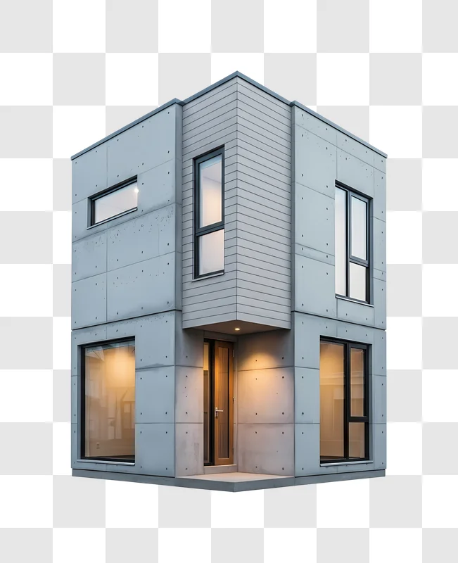 concrete house with illuminated entrance