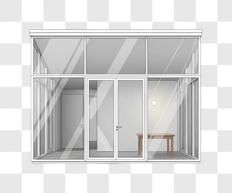 conservatory with glass walls and desk