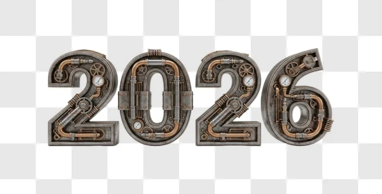 futuristic metallic numbers twenty twenty six