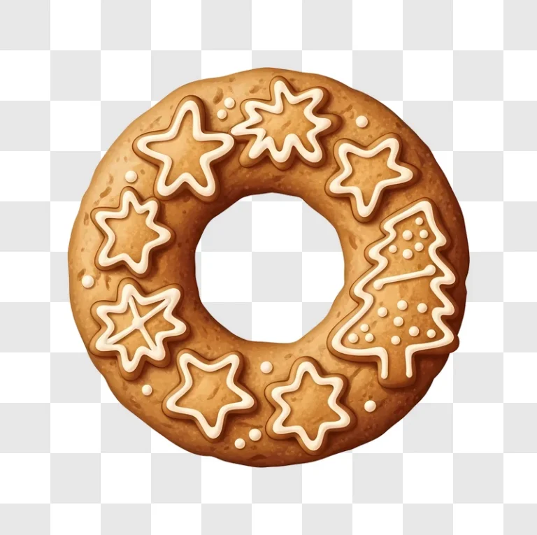 gingerbread wreath decorated with white icing