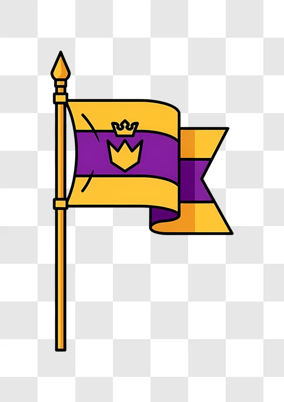 golden flag with purple crown on pole