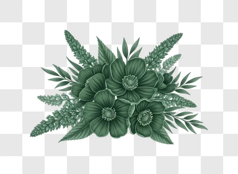 green flowers and leaves arrangement