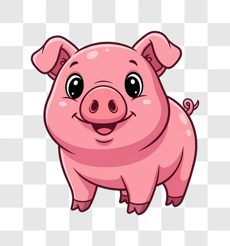 happy pink pig on burgundy background