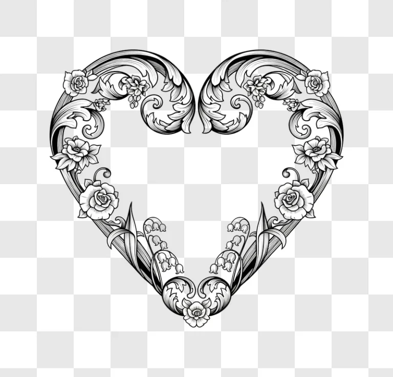 heart shaped floral border with roses