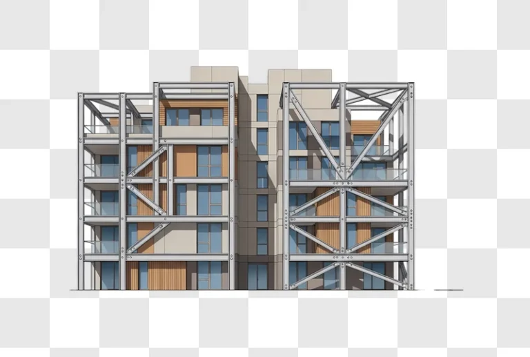 modern building with exposed steel frame