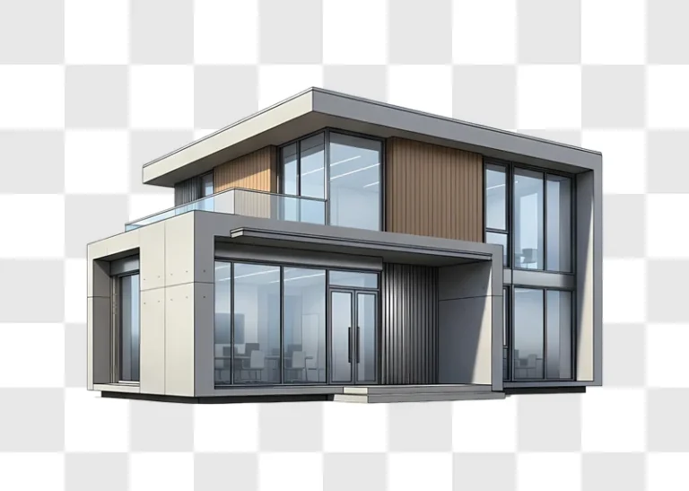 modern house exterior with glass facade