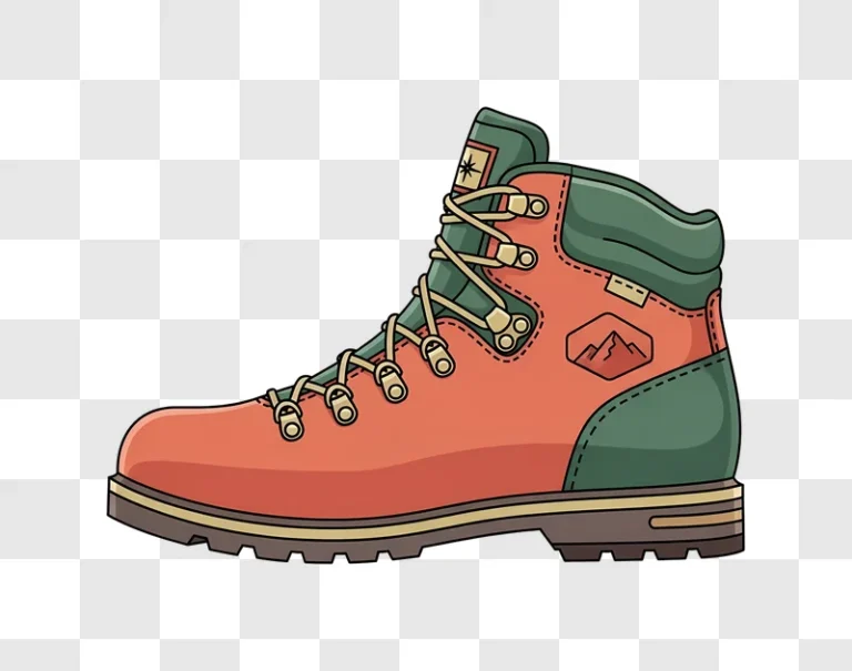 orange hiking boot with mountain emblem