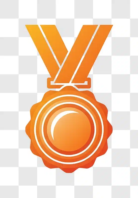orange medal with ribbons on gradient background