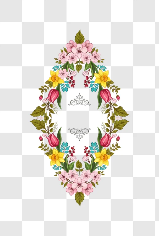 ornate floral border with daffodils and tulips