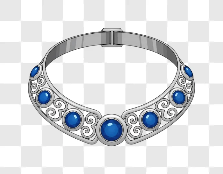 ornate silver choker with blue gems