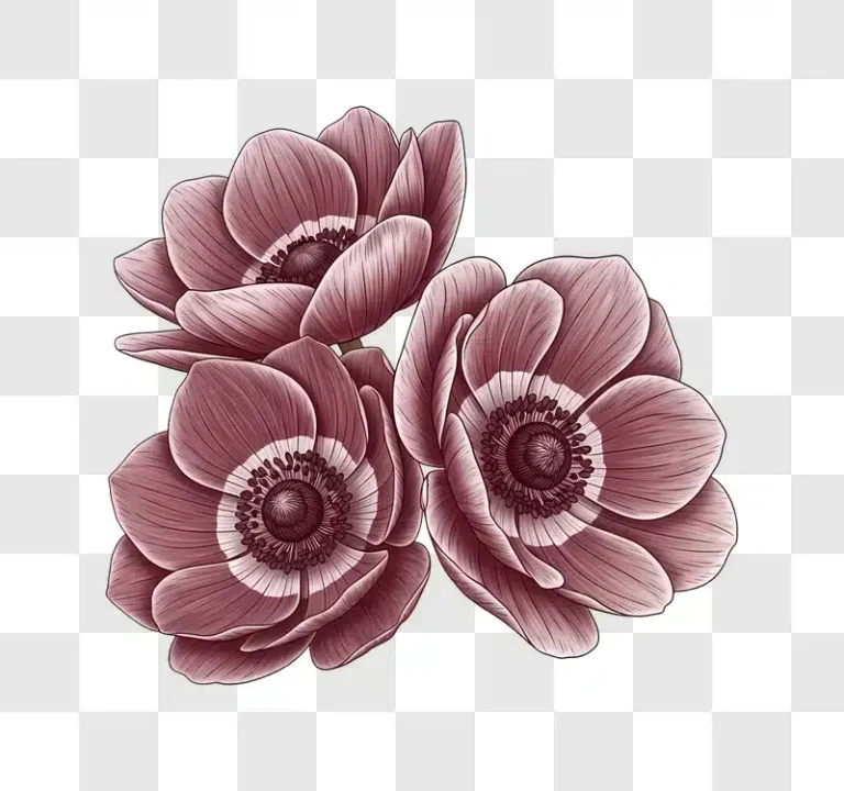 pink anemone flowers botanical illustration