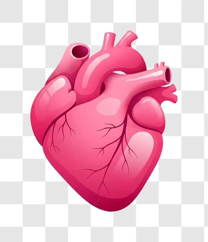 pink cartoon human heart with blood vessels