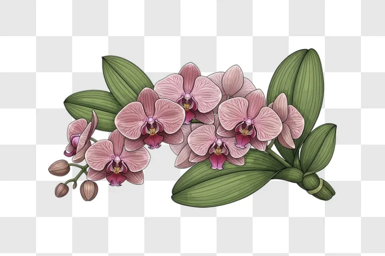 pink orchid flowers with leaves